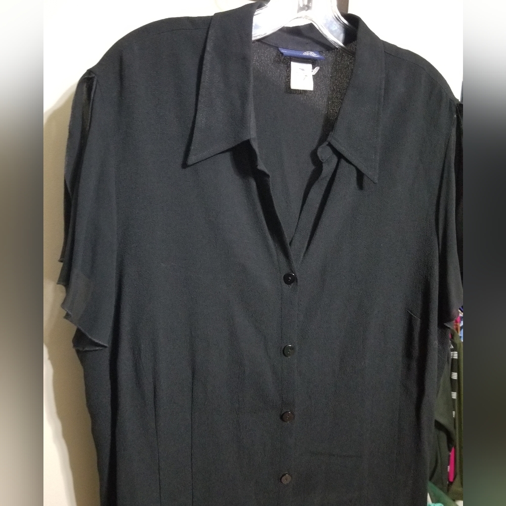 Venezia Jeans V-Neck Top Ruffled Sleeves Black Blouse 18-20 Feminine Office
